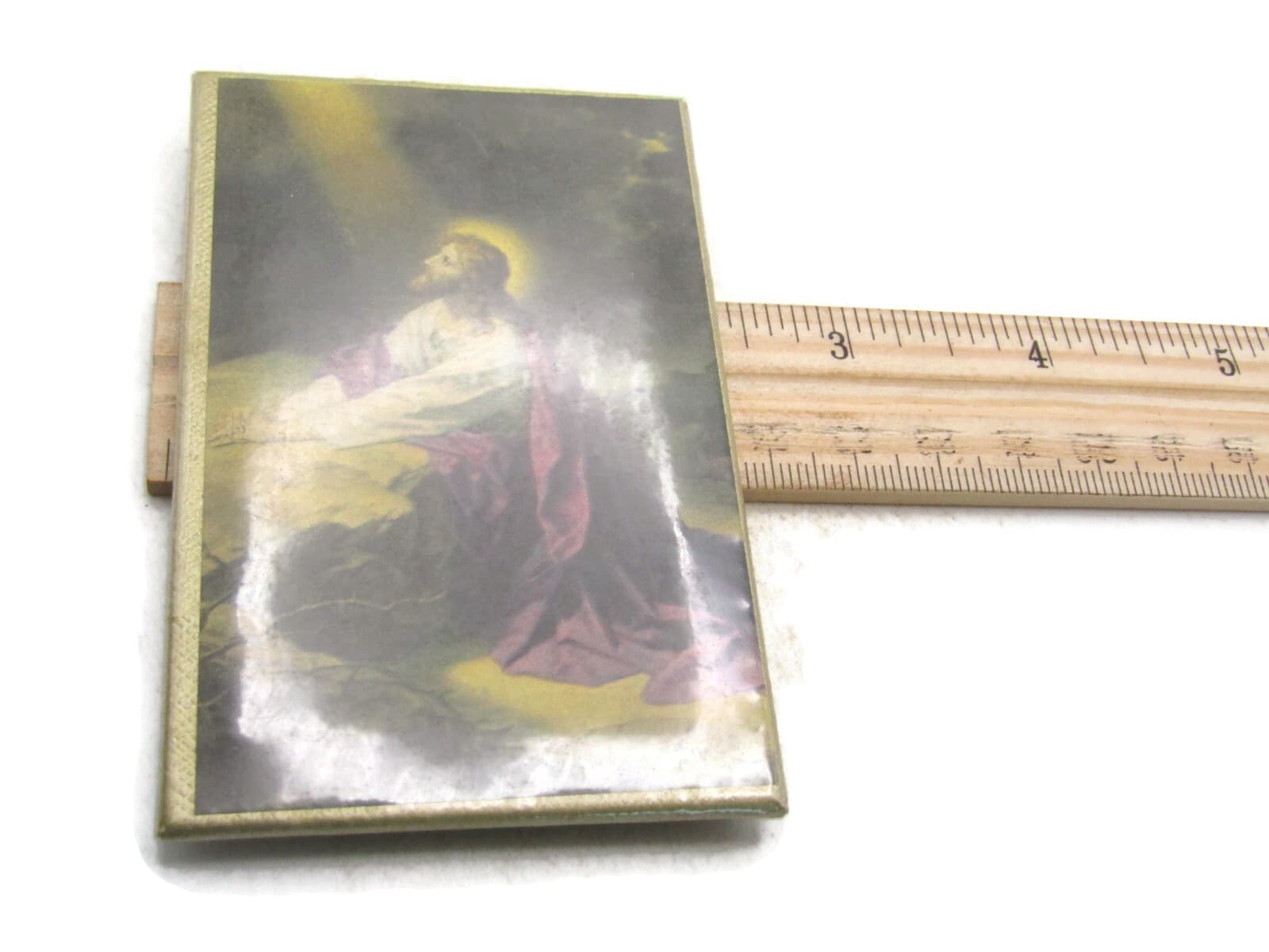 Kneeling Jesus Religious Portrait Stand Up Frame Gold Tone 4