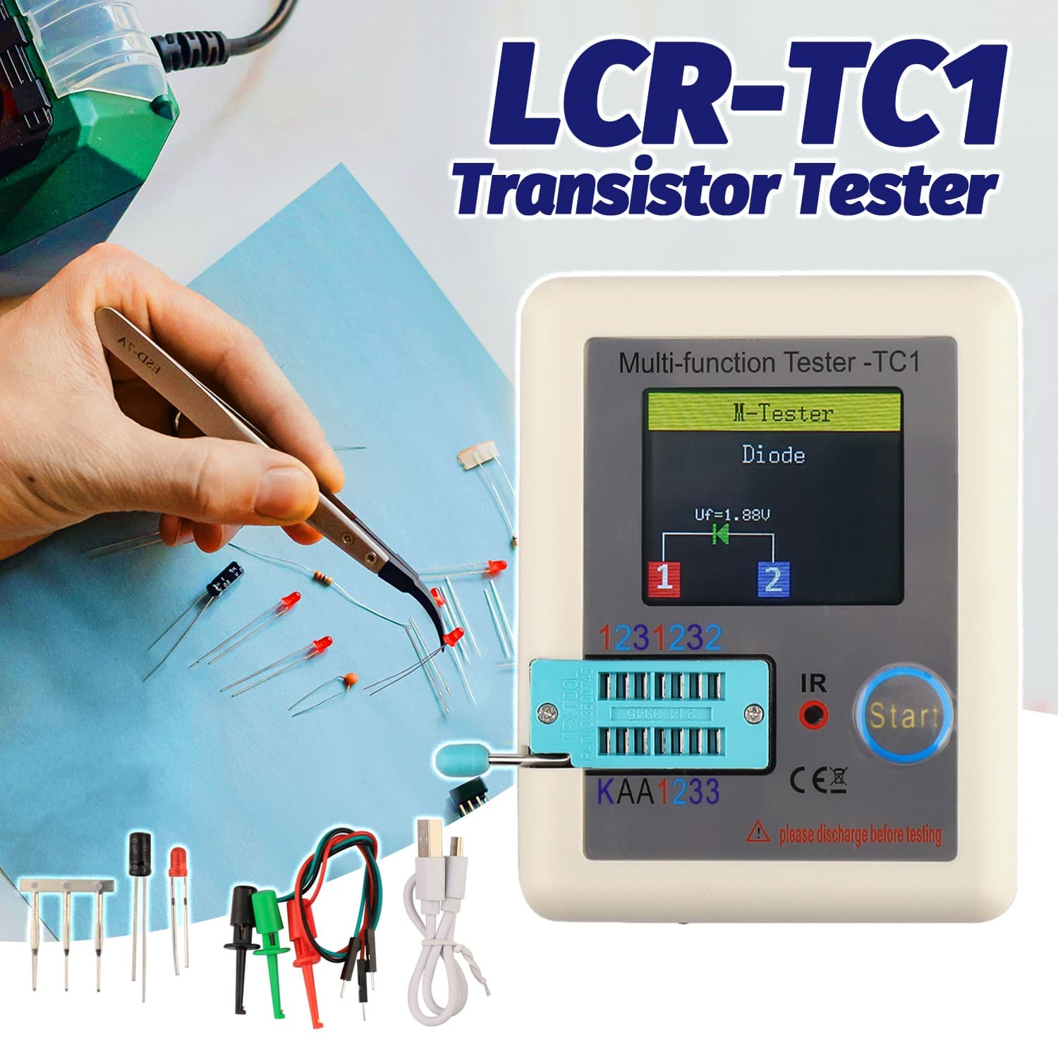 LCR-TC1 Transistor Tester Diode/Triode Capacitance Meter LCR ESR NPN MOSFET US