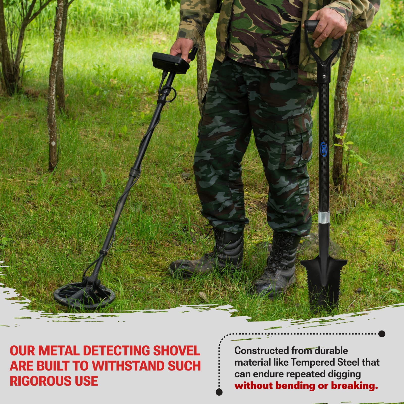 CKG Carbon Metal Detecting Shovel Digging Tool with Double Serrated Blade USED 6