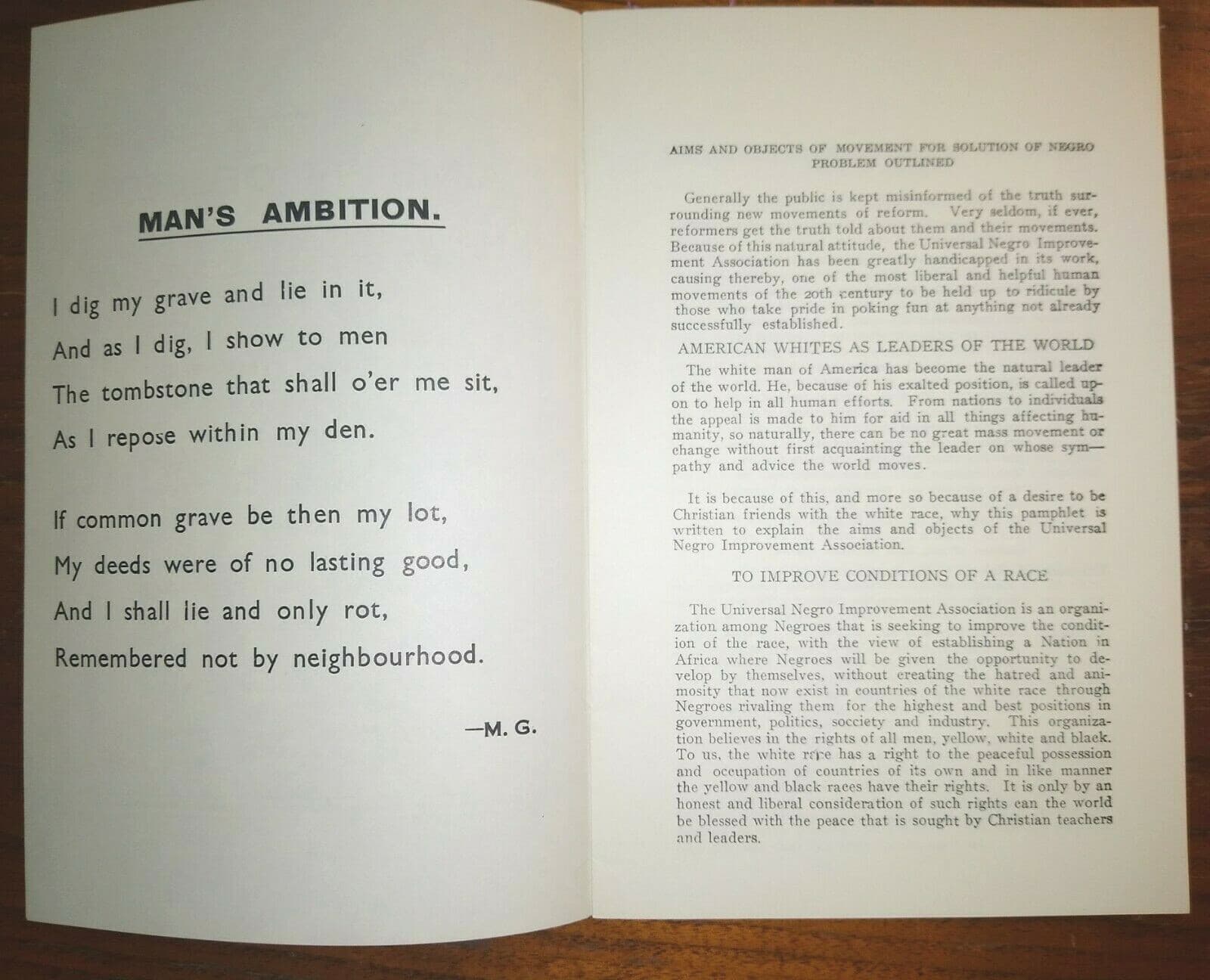 MARCUS GARVEY Pamphlet ~ Aims and Objects of Movement for solution of Negro...   2