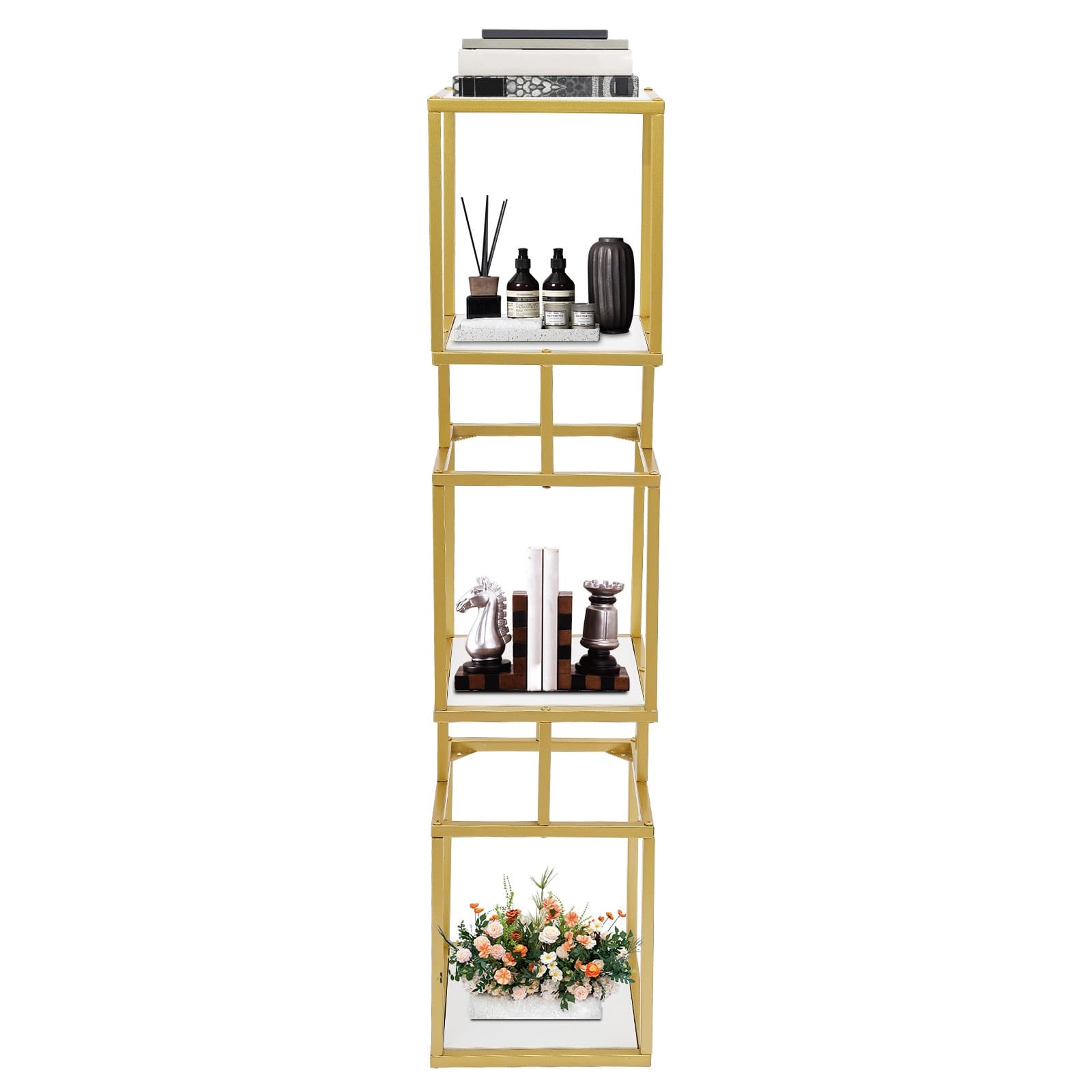 Modern Three-tier Bookshelf, Storage Bookshelf, Cube Shelving Unit Gold 3