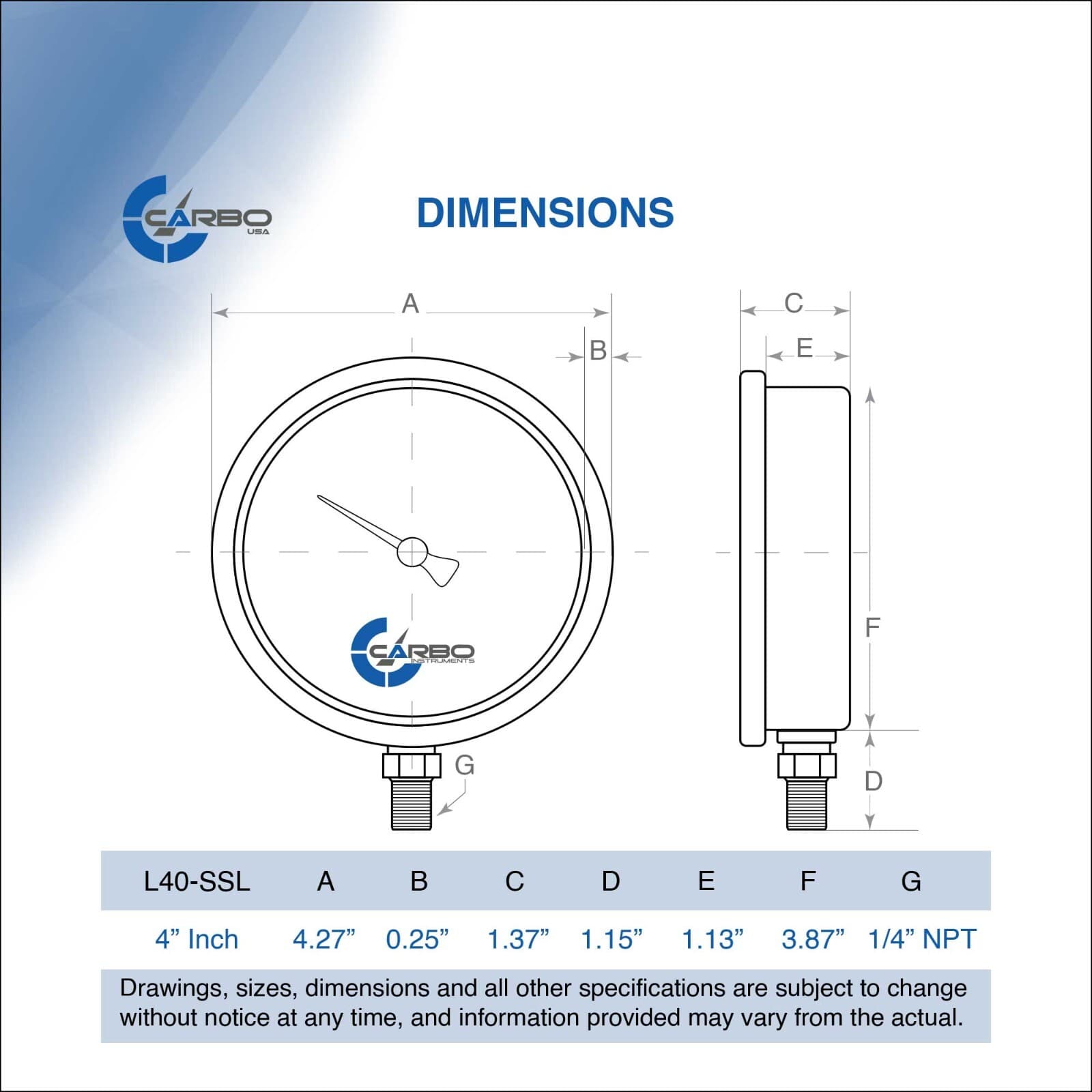 4" Pressure Gauge, Stainless Steel Case, Liquid Filled, Lower Mnt 200 PSI 6