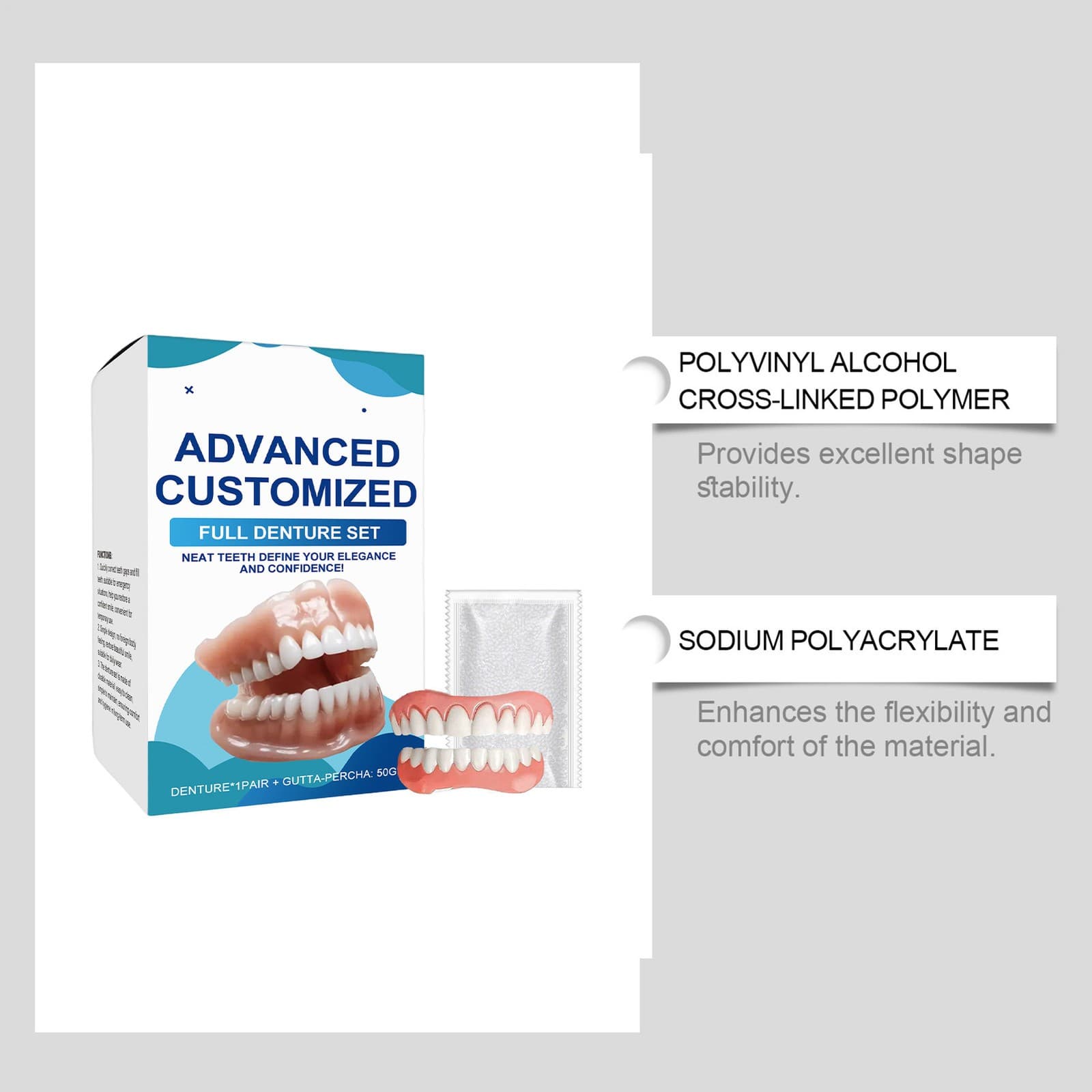 Full Denture Set for Men and Women Upper and Lower Denture False Teeth 5