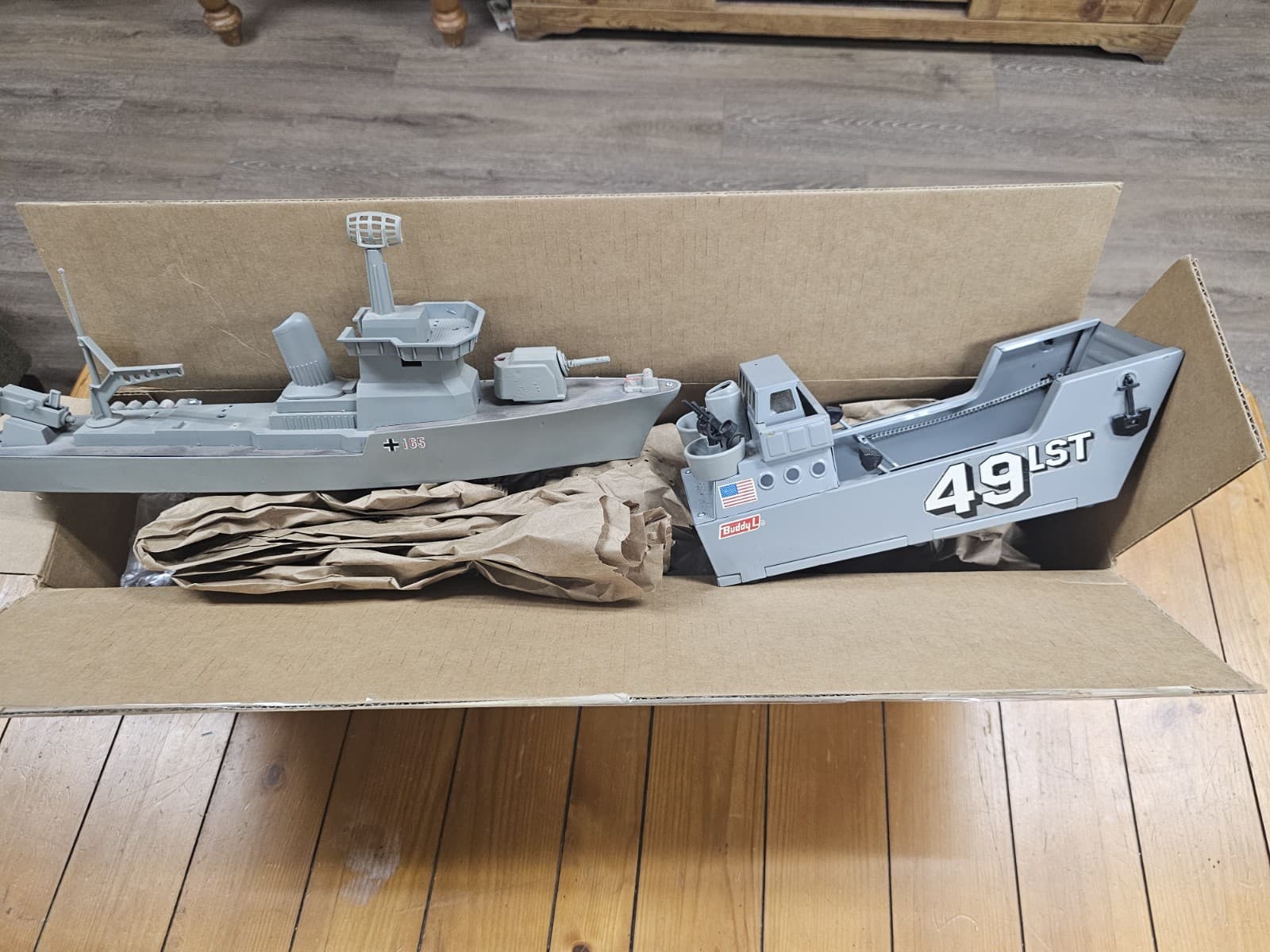 Vintage Buddy L 49 LST Navy Tank Landing Ship And PT-109 Patrol Torpedo Boat. 