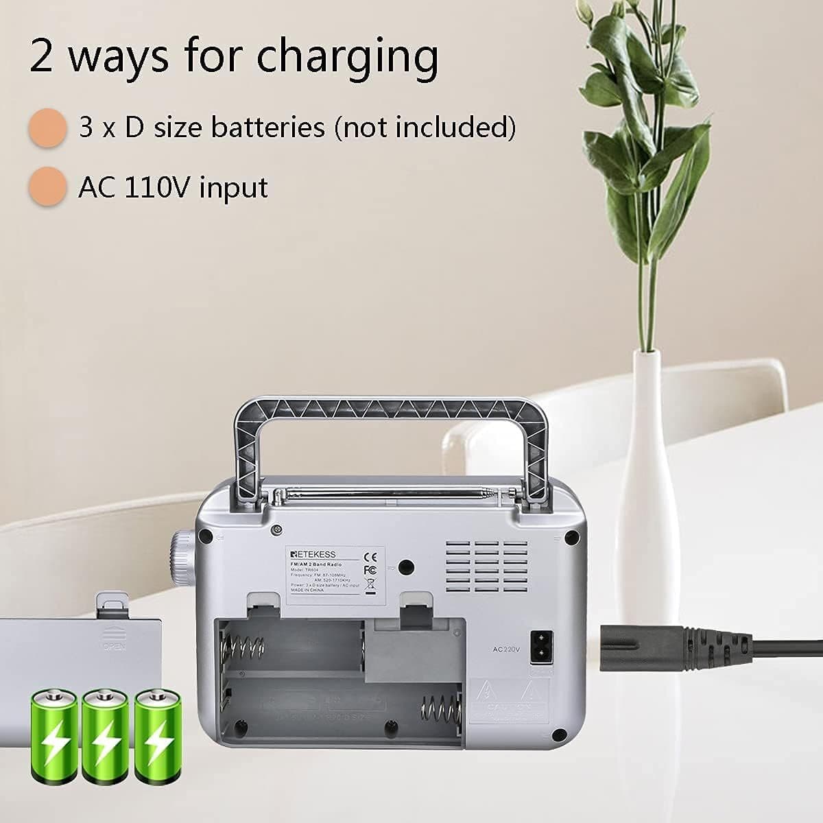 Retekess TR604 AM FM Radio, Portable Radios with Best Reception, AC or D Battery 3