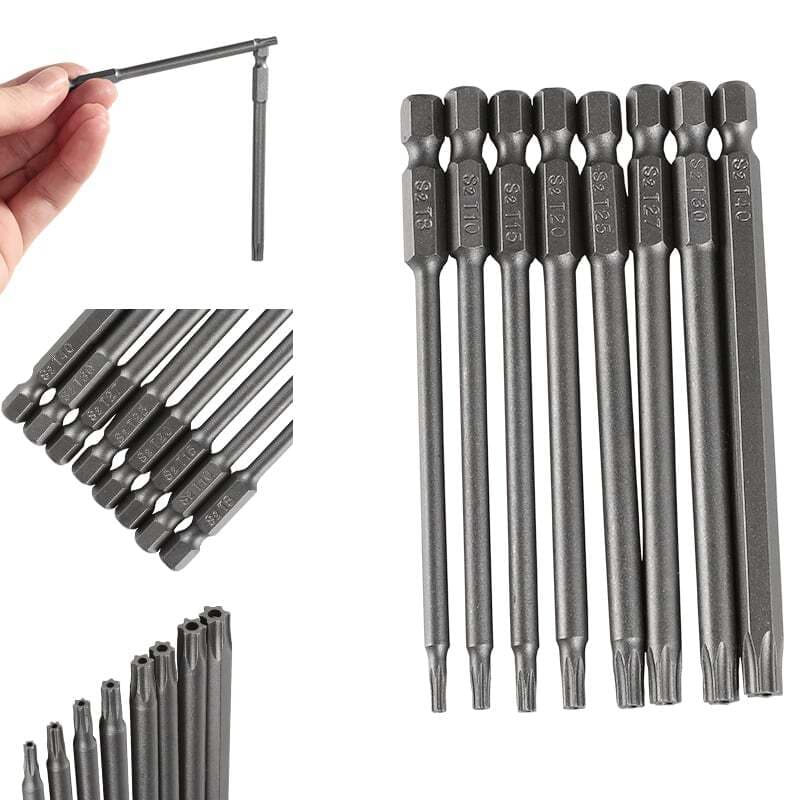 8X Torx Screwdriver Drill Bit Set 100MM Long Hex- T8 T10 T15 T20 T25 T27 T30 T40 5