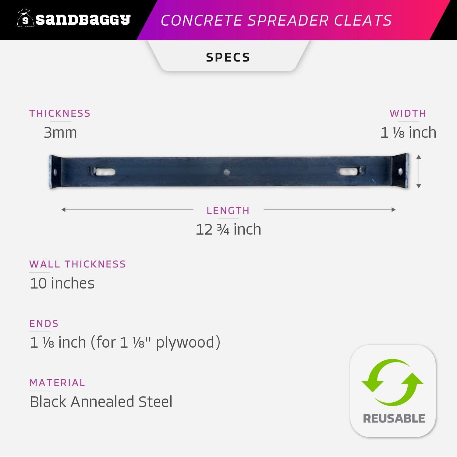 Sandbaggy Concrete Spreader Cleats (Multiple Sizes) - Concrete Form Clips 2