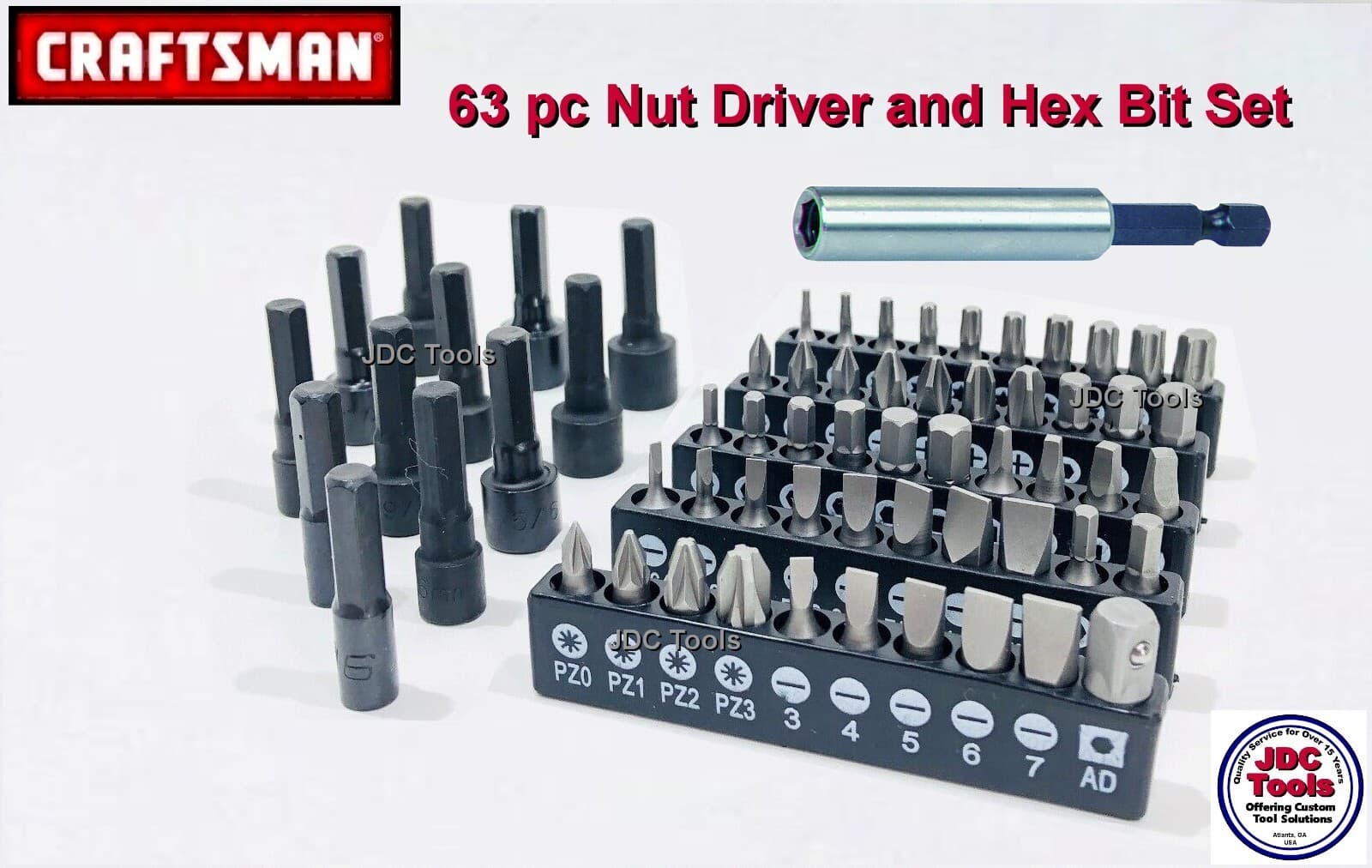 CRAFTSMAN MAGNETIC HANDLE 1/4 IN 44373 NUT DRIVER Bit Set 63 PC Star Square+-Hex 2