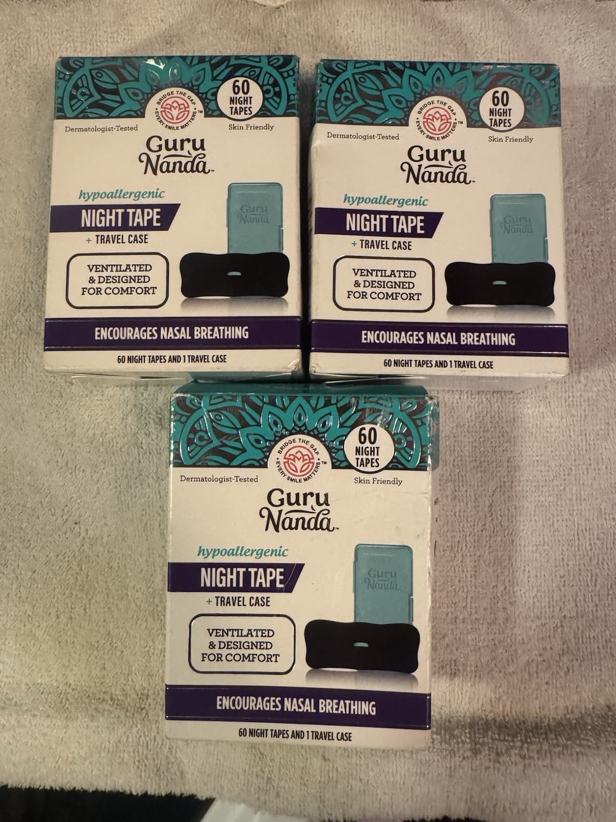 Lot of 3 Guru Nanda 60pcs Mouth Night Tape & Travel Case for Nasal Breathing NEW