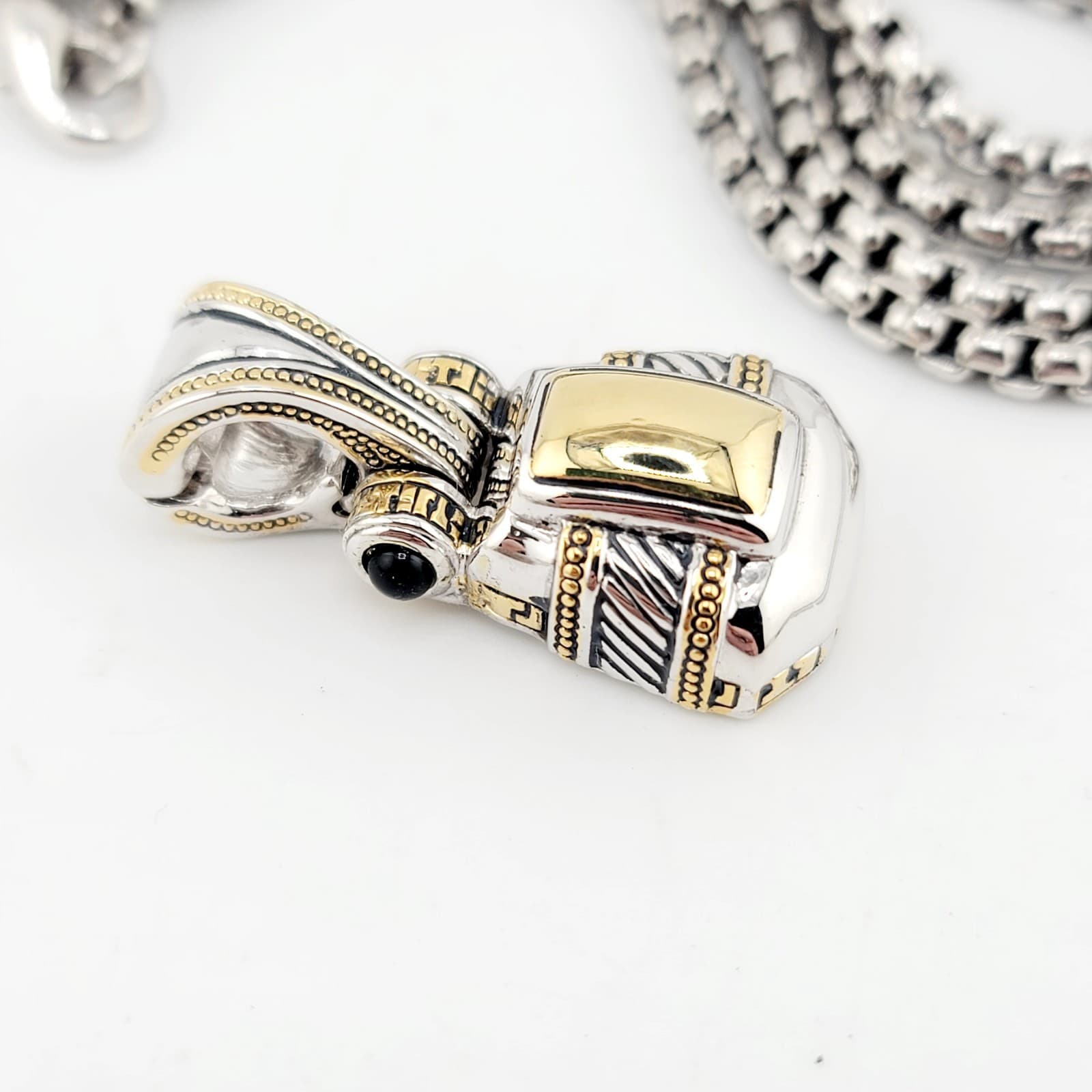 Vtg 2in1 TJ Pendant Necklace Black Glass Cabochons CZ JOHN MEDEIROS Jewelry  4