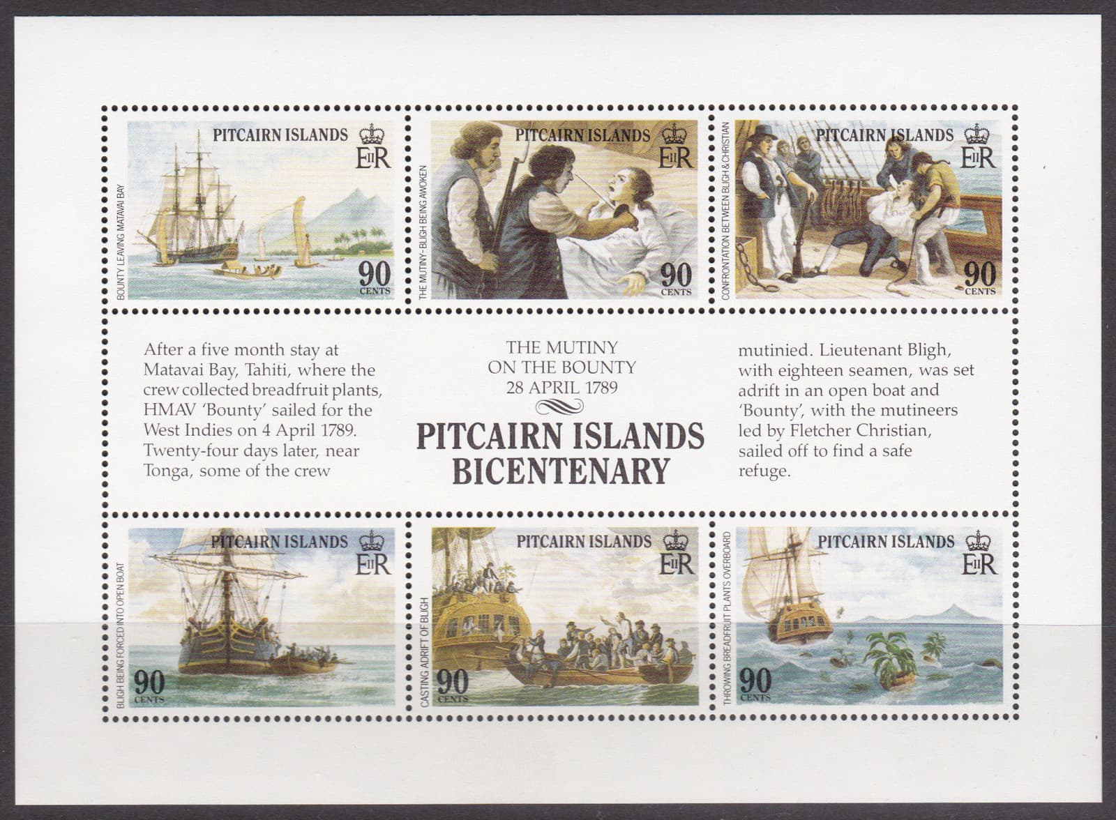 1989 Bicentenary of Pitcairn Island Settlement (2nd Issue 28/4) - MUH Mini Sheet