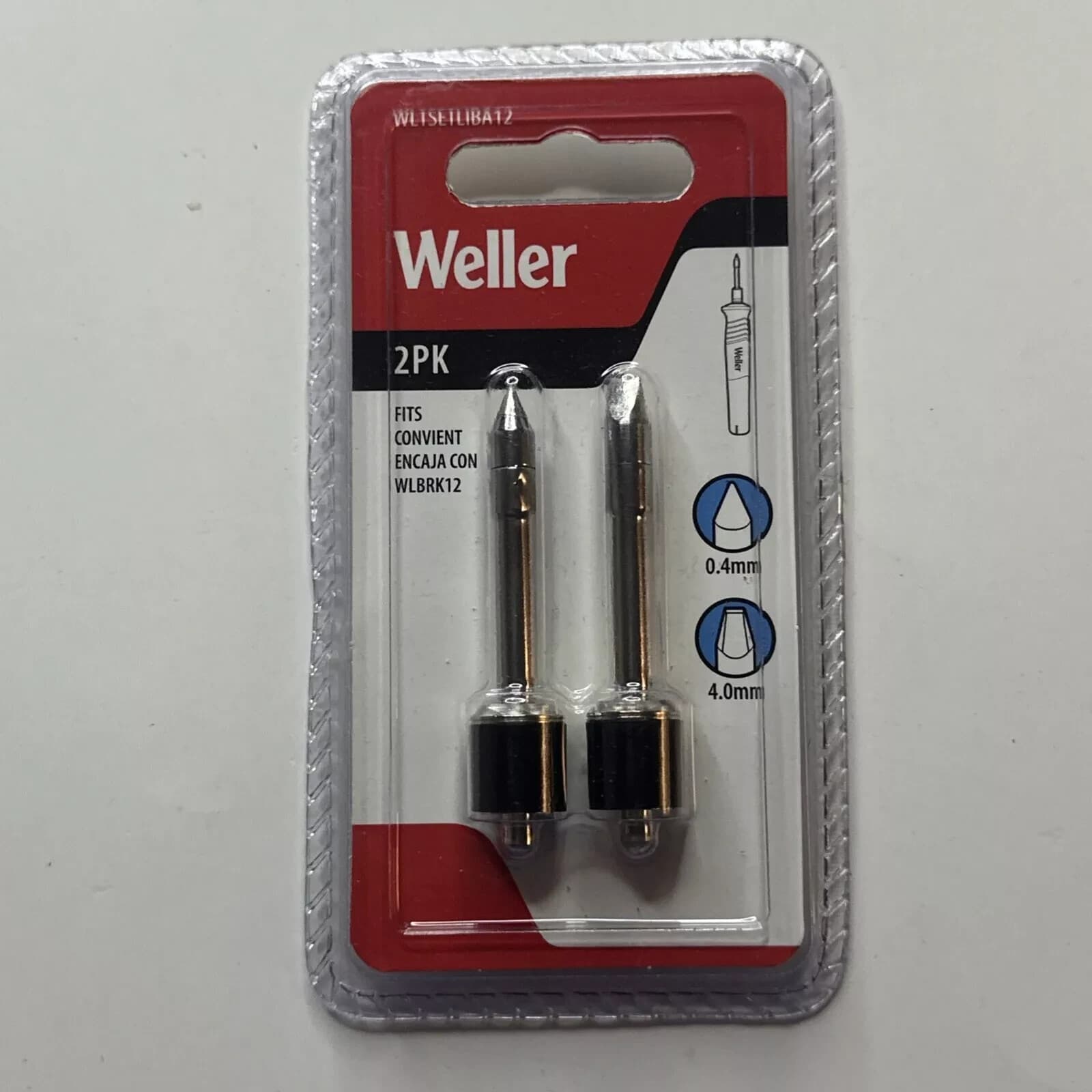 WELLER WLTSETLIBA12 (2)-PACK SOLDERING TIPS .4mm & 4mm -BRAND NEW FACTORY SEALED