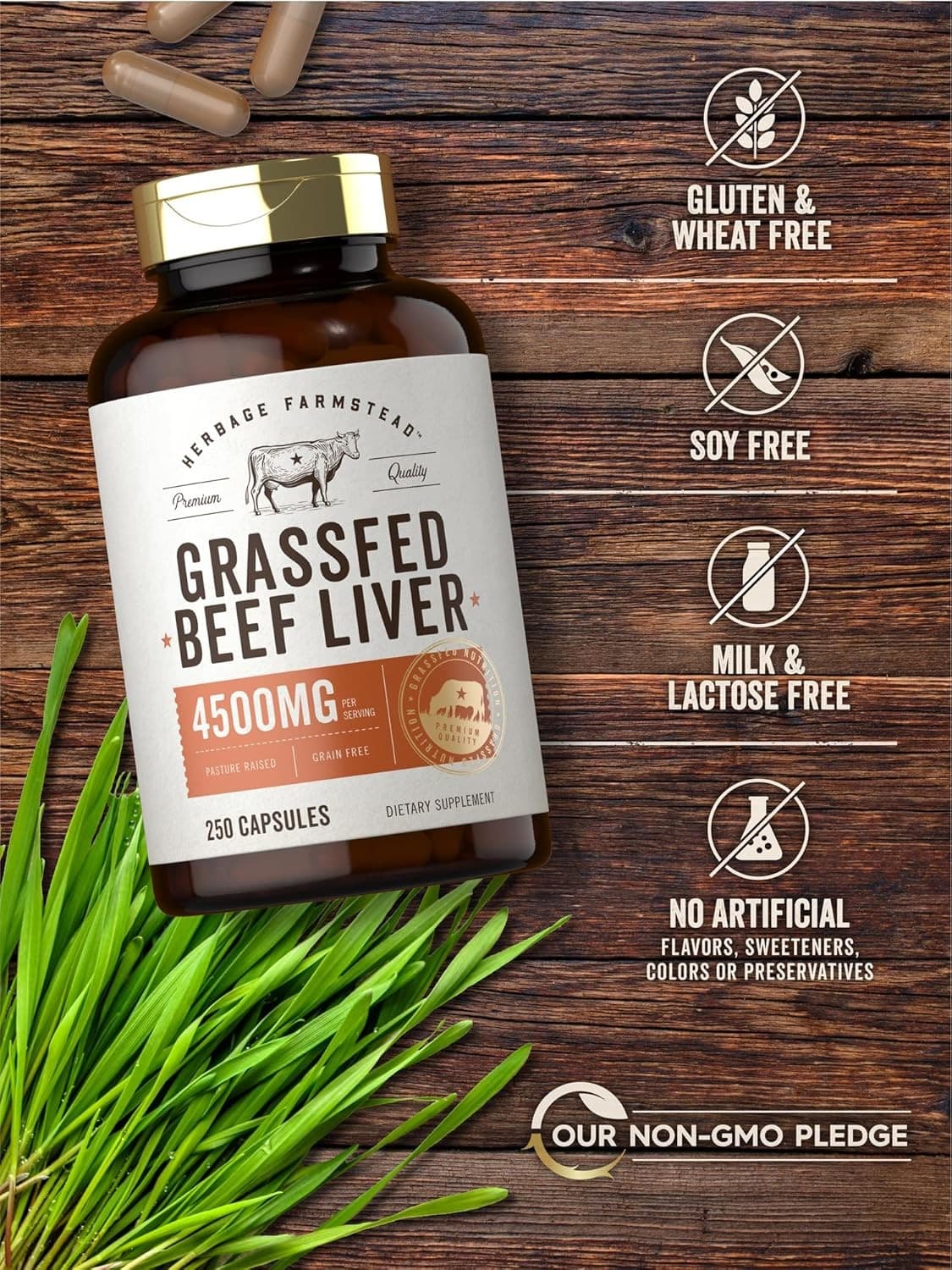 Grass Fed Beef Liver 4500mg | 250 Capsules | Non-GMO | by Herbage Farmstead 5
