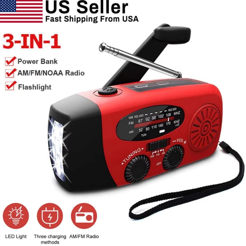 Solar Radio Hand Crank With LED Flashlight Multifunctional Emergency for Camping