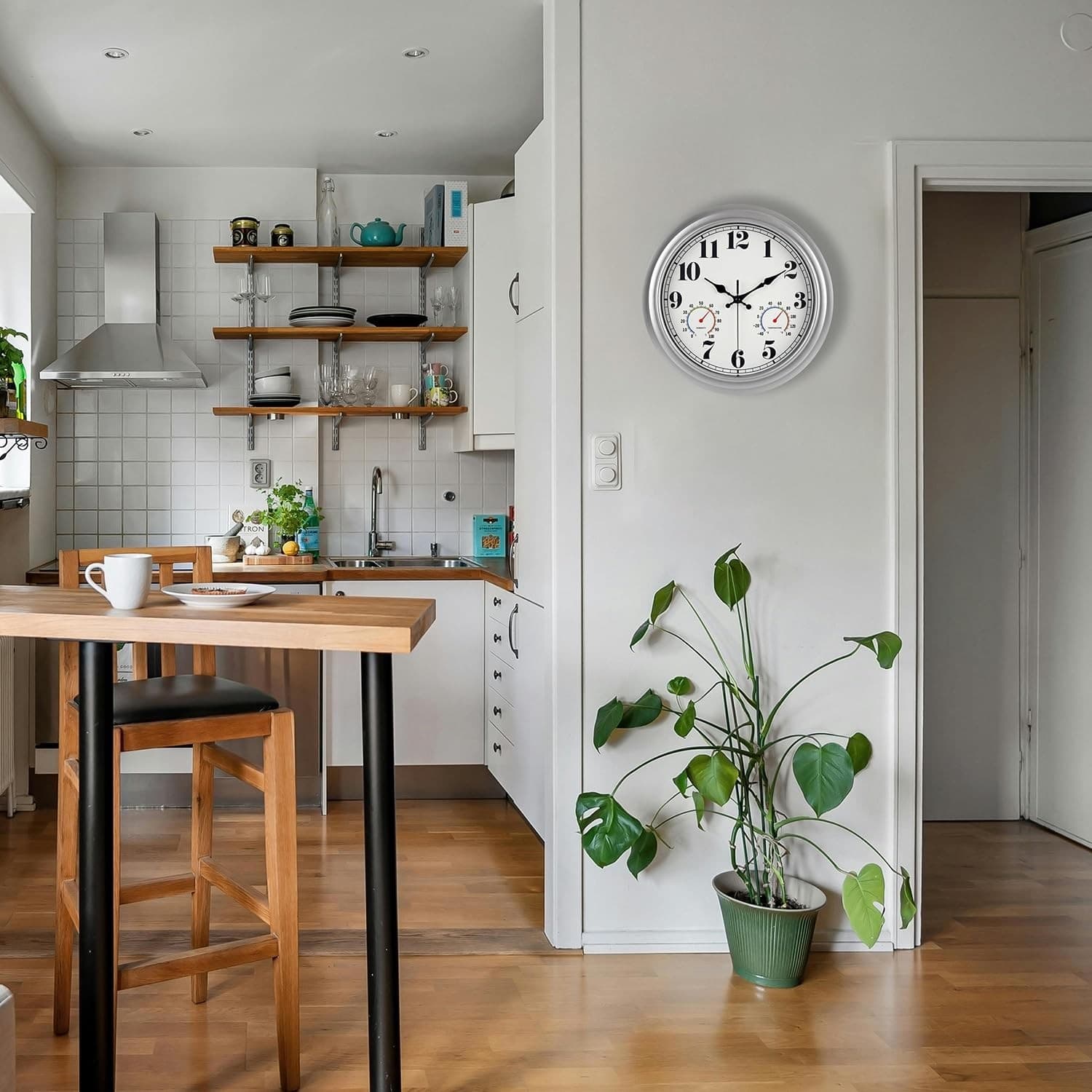 13 Inch Outdoor Clock, Waterproof and Silent, with Thermometer and 6