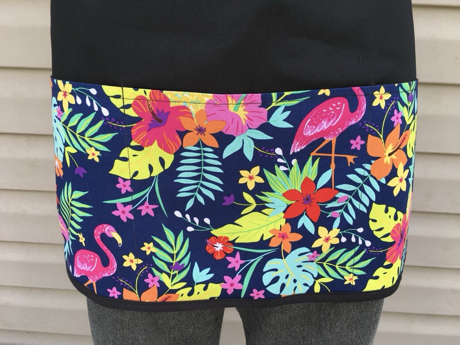 Tropical Spring Flowers server waitress Black Half Apron 3 pocket restaurant 2