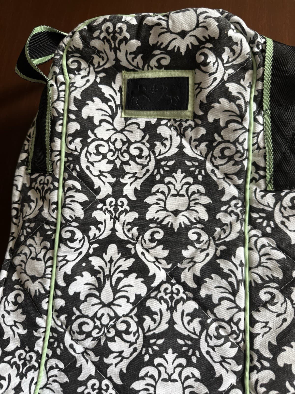 Equine Couture Quilted Padded Boot Bag In BLK/WHTE Damask/ Charcoal Plaid Lining 4