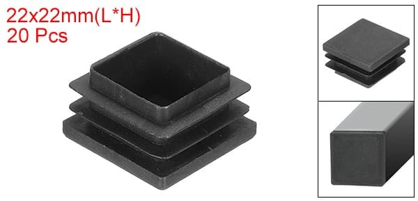 7/8"x7/8" Plastic Tubing End Caps 20Pcs Square Hole Plug Insert Black 2
