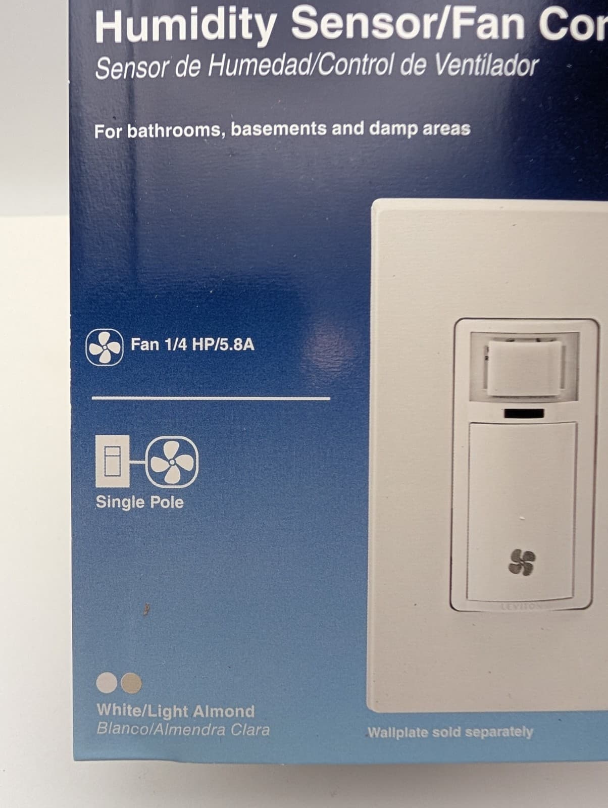 Leviton Decora In-Wall Humidity Sensor Fan Control Switch White - DHS05-1LM 3