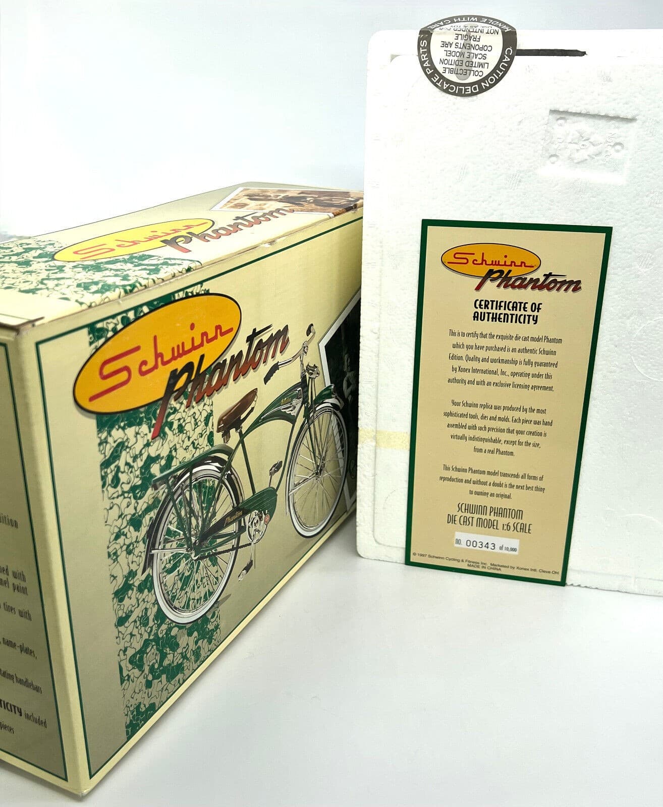 Schwinn Phantom DieCast Model Bicycle 1997 Green LE 1:6 Scale Box Cert Xonex Vtg 3