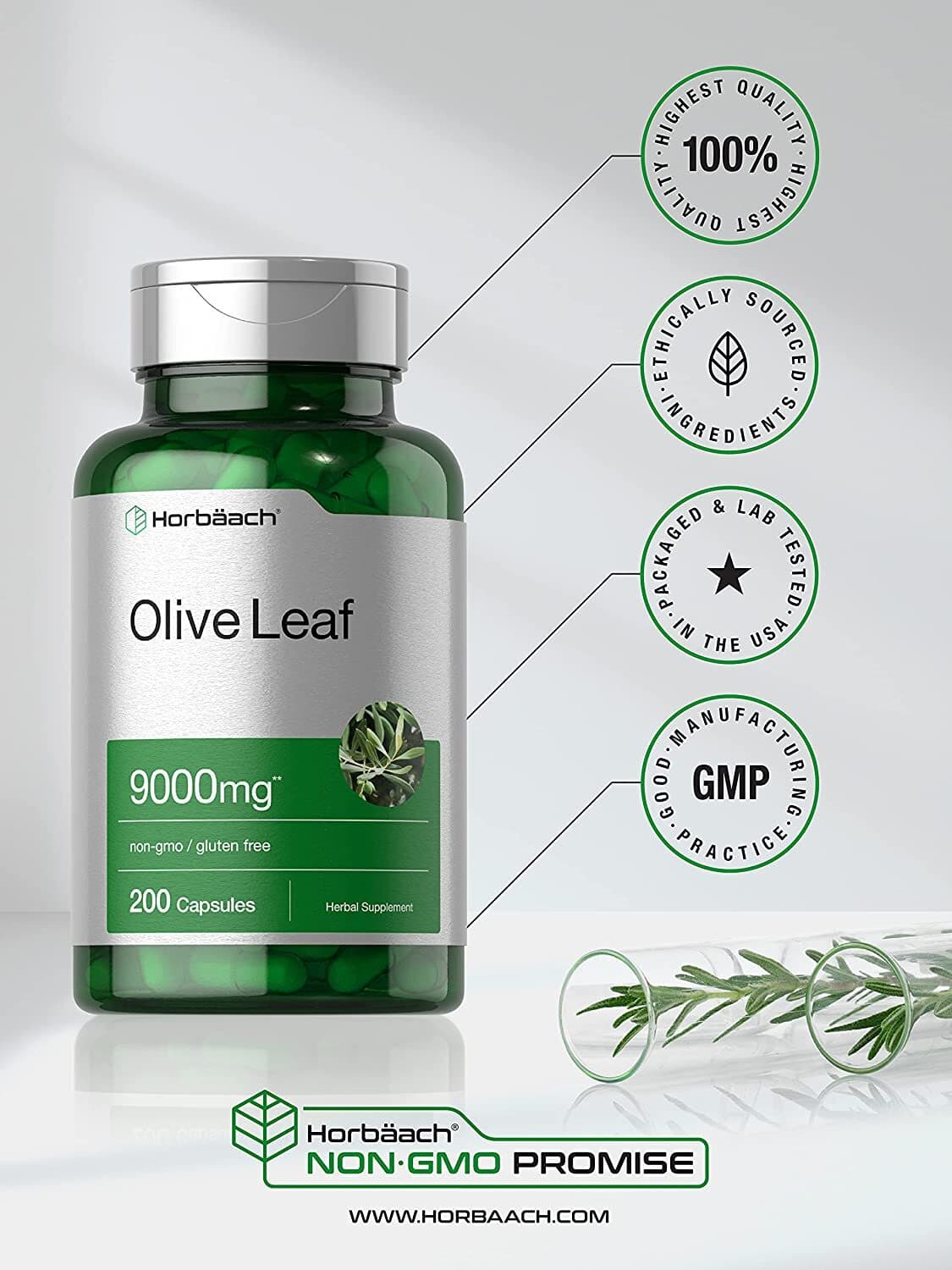 Olive Leaf Extract Capsules 9000mg | 200 Count | Super Strength | by Horbaach 5