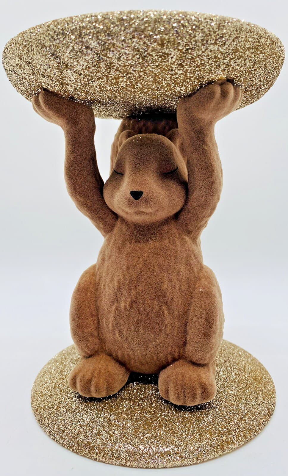 NEW Bath & Body Works FLOCKED SQUIRREL 3-Wick Candle Holder GLITTER PEDESTAL NIB