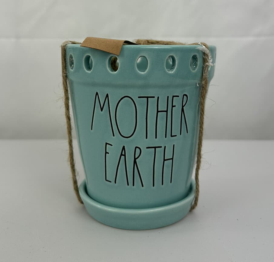 New Rae Dunn MOTHER EARTH Planter Succulent Pot w/Saucer Color Aqua 5 In Tall