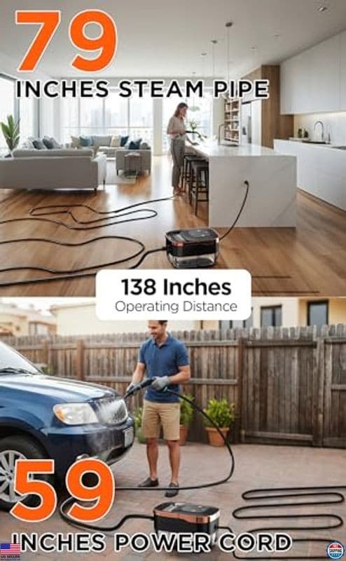 1500W High-Pressure Steam Cleaner - Portable Handheld, 4 Bar, 15s Heat-Up, 20 5