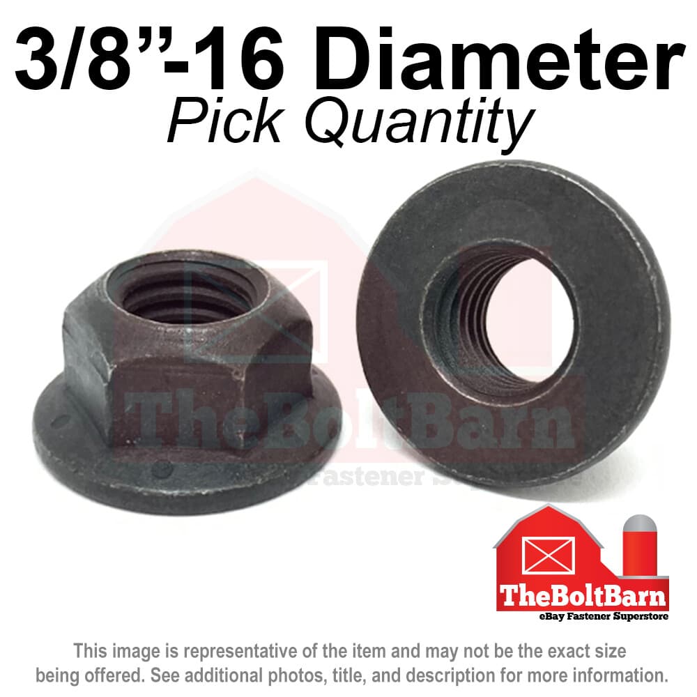 3/8"-16 Grade 8 (G) Hex Flange Top Lock Nuts Coarse Phos & Oil (Pick Quantity)