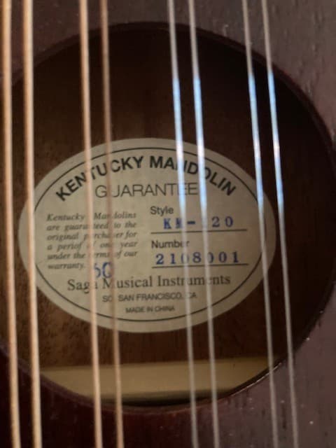 Kentucky Mandolin Model KM-120 With Superior Brand Carrying Case. 2