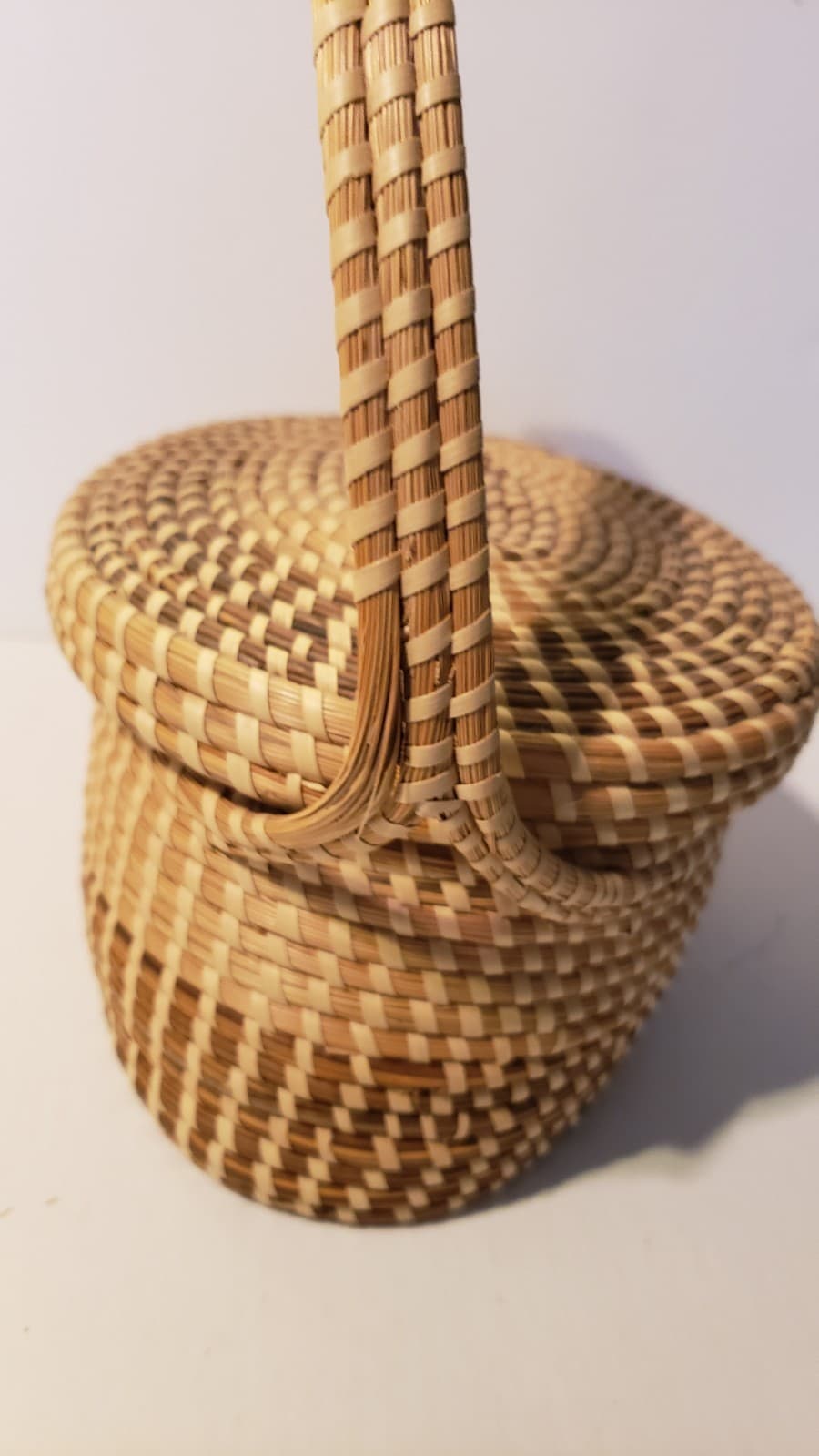 Gullah SC Sweetgrass Large Handled Basket With Attached Lid AS IS 4