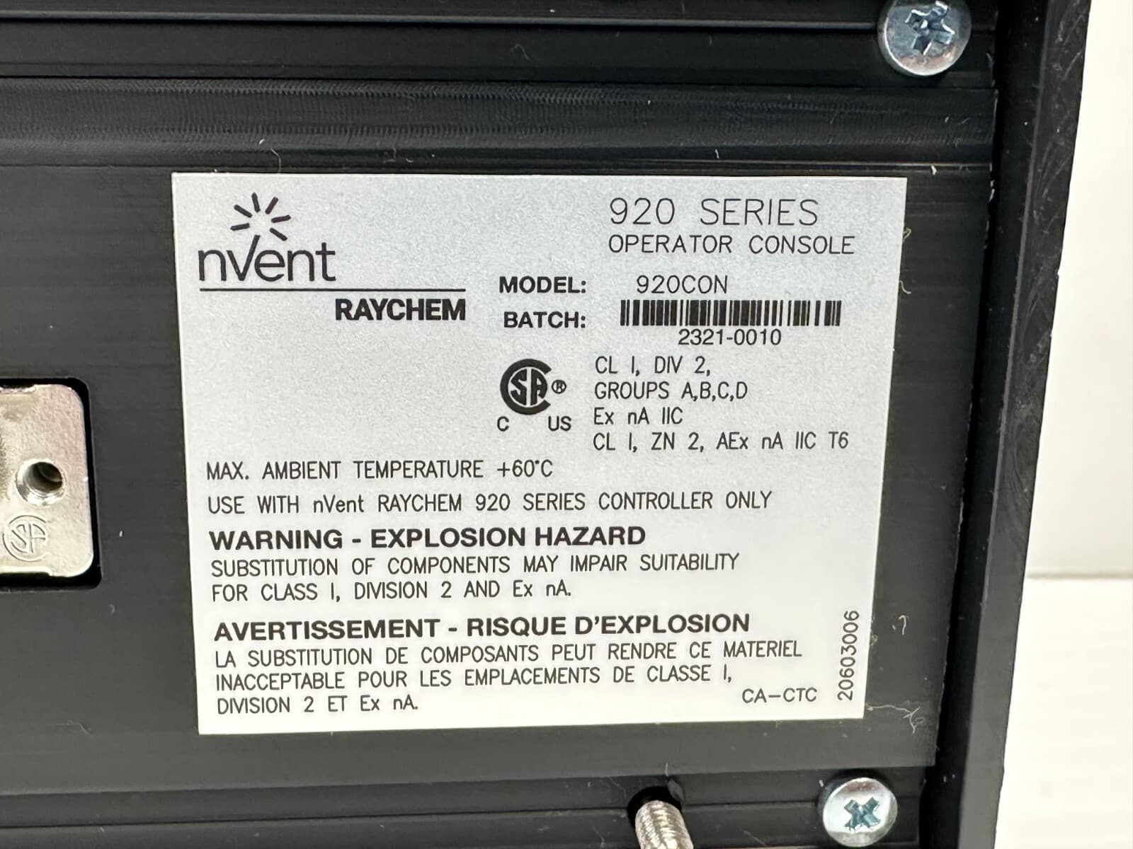 nVent RAYCHEM Programmable Controller for 920 Series Operator Console 10260-005 6