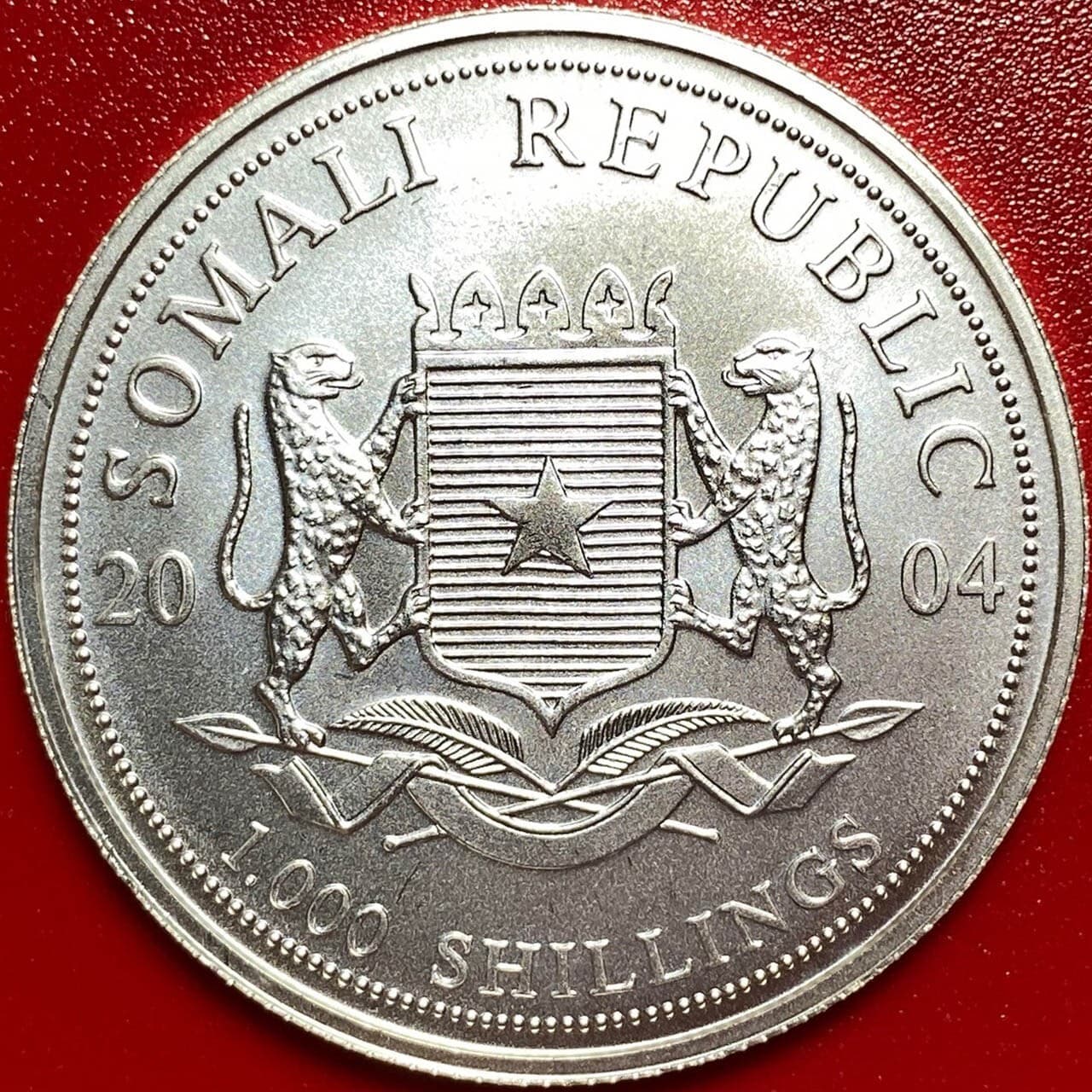 2004 SOMALIA 1000 SHILLINGS 1oz SILVER ELEPHANT COLORIZED AFRICAN WILDLIFE CROWN 6