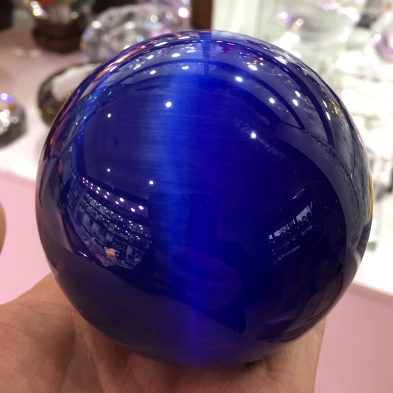 290g Rare Natural Quartz blue Cat Eye Crystal Healing Ball Sphere 60mm + Stand 2