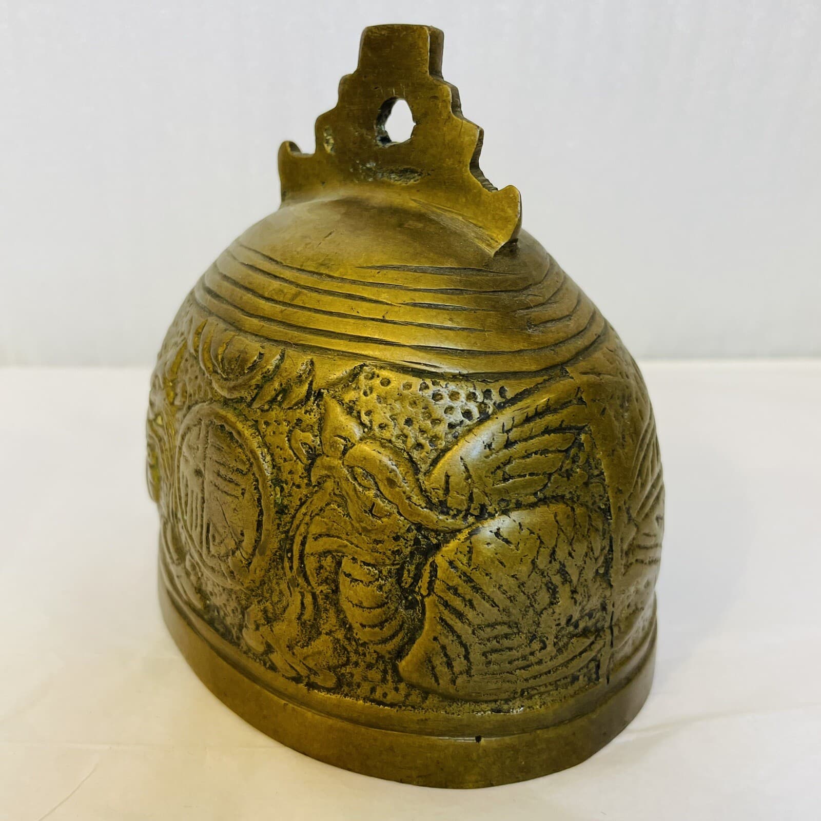 Vintage Qing Chinese Cast Bronze Temple Bell with Phoenix Birds 2