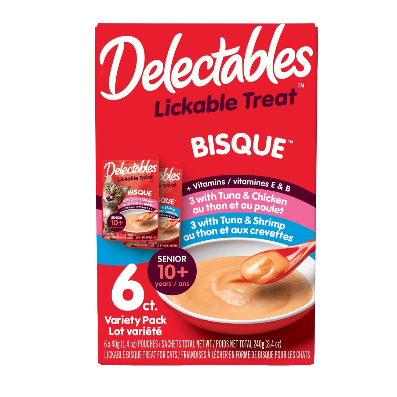 Hartz Delectables Lickable BISQUE Treat Senior 10+ years Variety Pack of 18 3