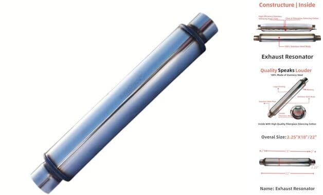 Exhaust Resonator Muffler, Straight Through Design, Low and Deep 2.25X18/22