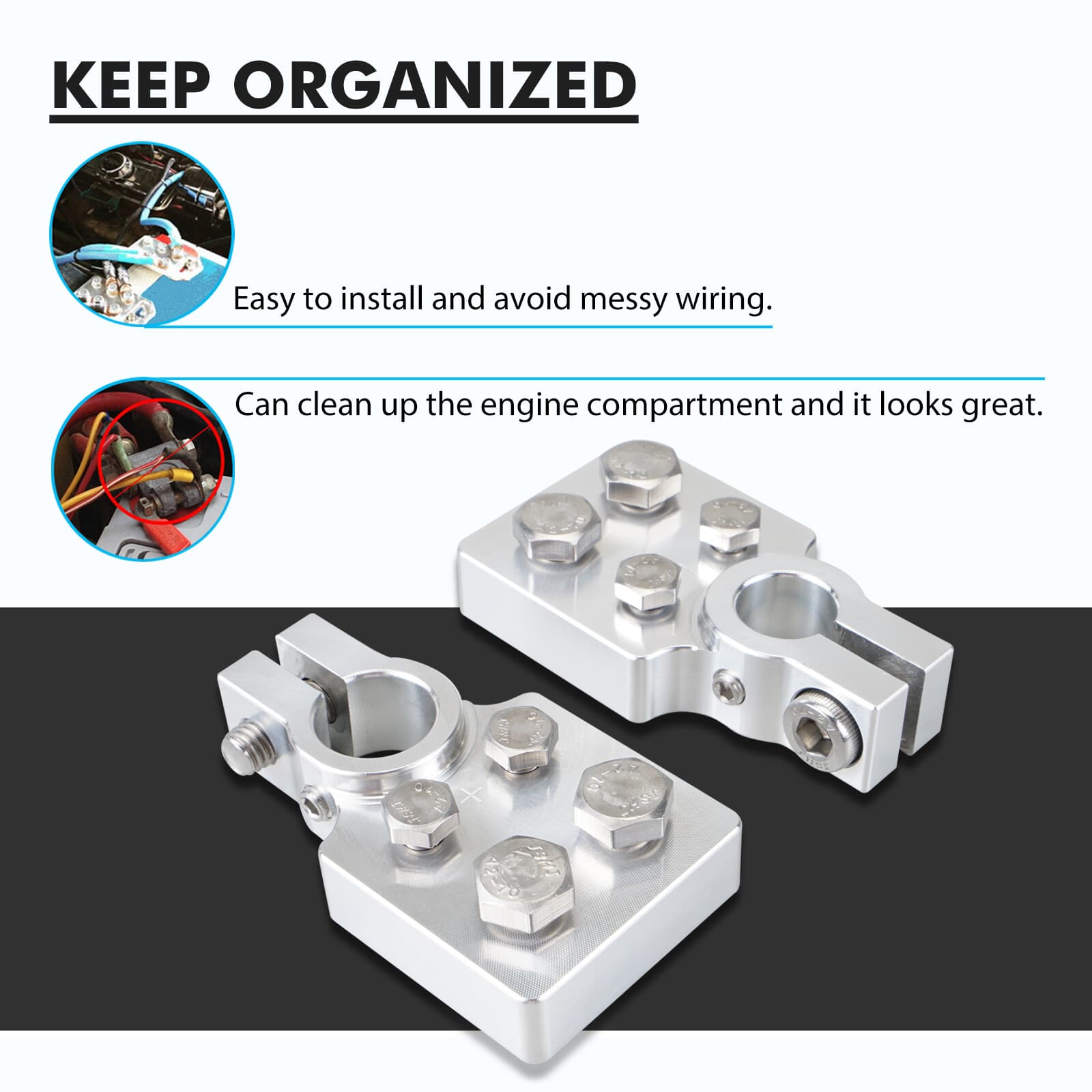 For SAE 4 Spot Flat Battery Terminal Car Audio Top Post 4/0 AWG Lugs + Bolts 5