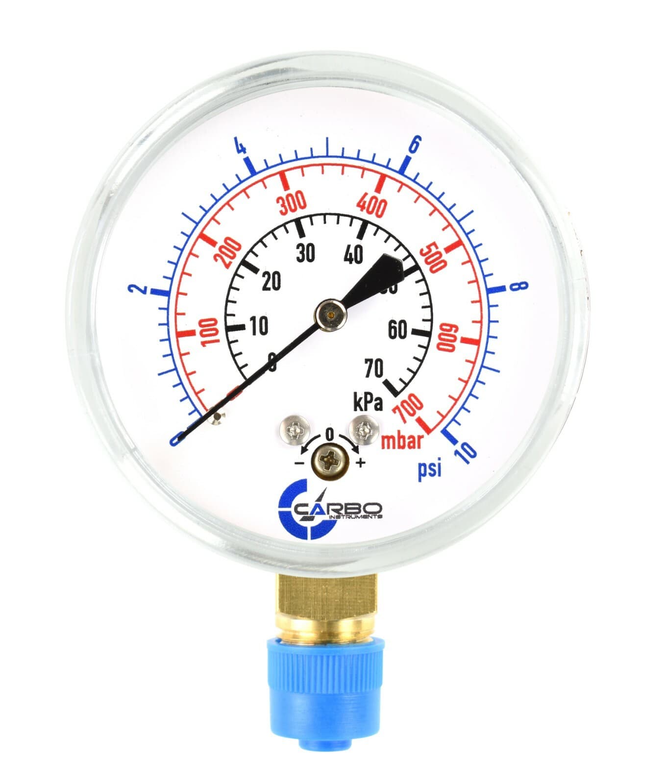 2-1/2" Capsule Diaphragm Pressure Gauge 10 PSI 1/4" NPT Low Mnt, Adjustable Zero 2