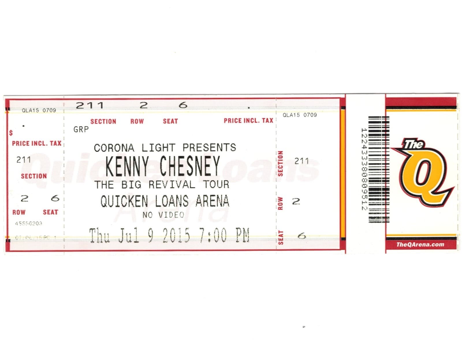 KENNY CHESNEY Concert Ticket Stub CLEVELAND OH 7/9/15 THE BIG REVIVAL TOUR Rare