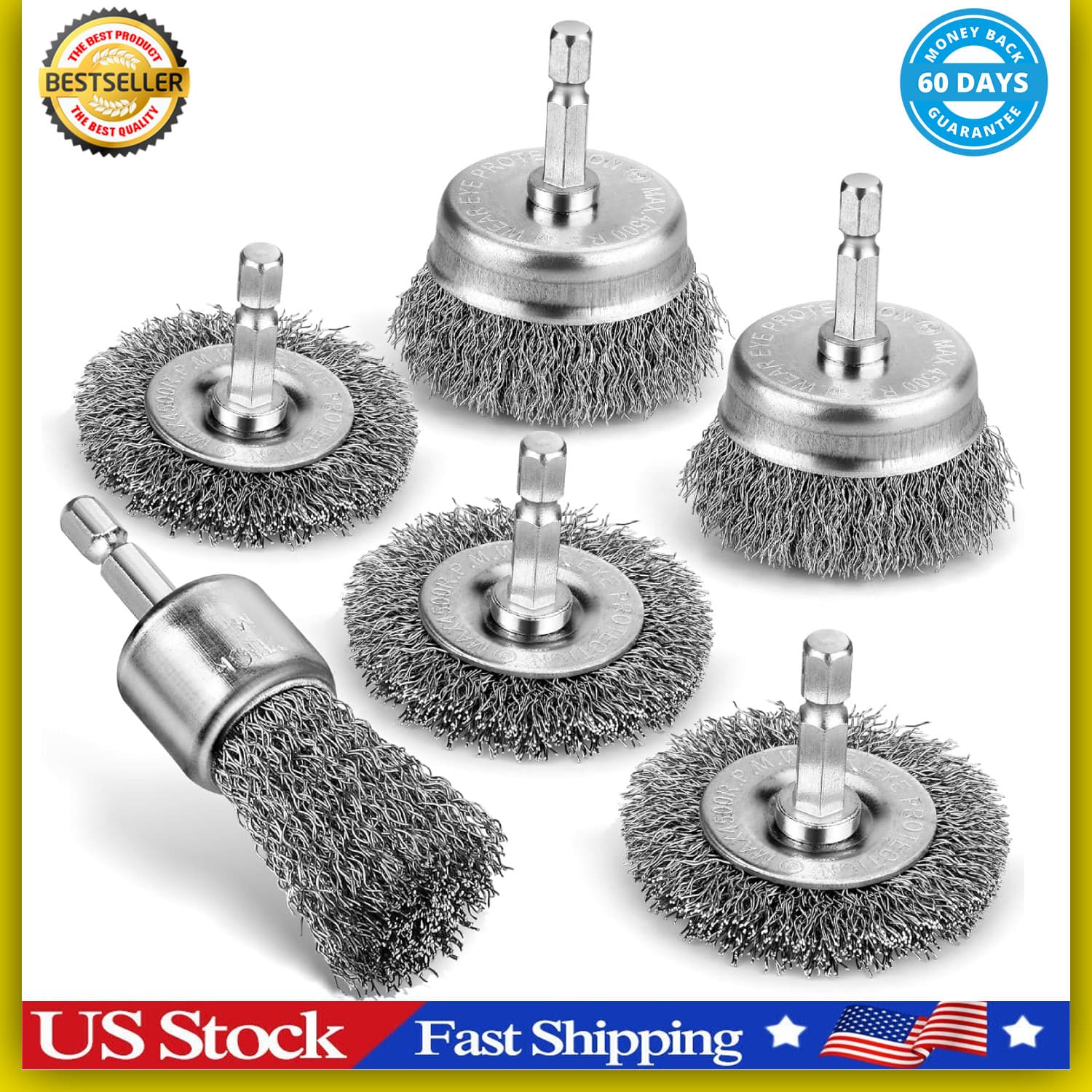 6Pcs Professional Carbon Steel Wire Wheel Brush for Drill - Cleaning Rust Attach 2