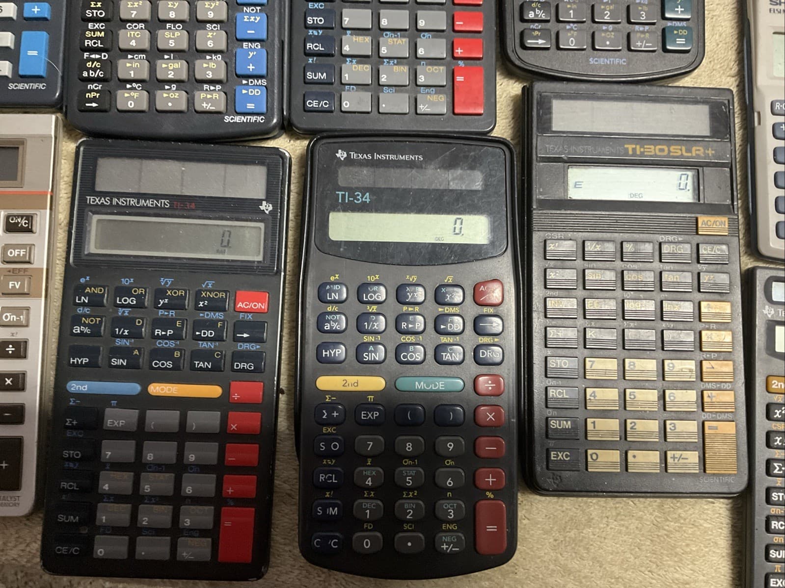 Vintage Calculator Lot of 30 – Casio TI Sharp – W/15 Covers Amost All Working 5