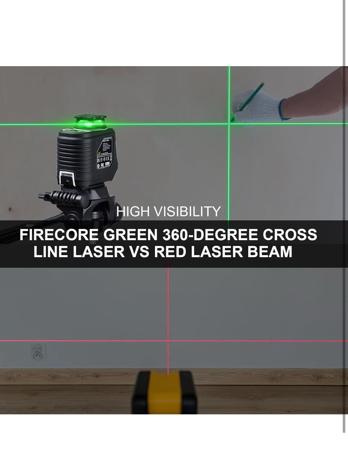 Firecore Laser Level with Tripod, 360° Self Leveling Cross Line Laser Level, Gre 4