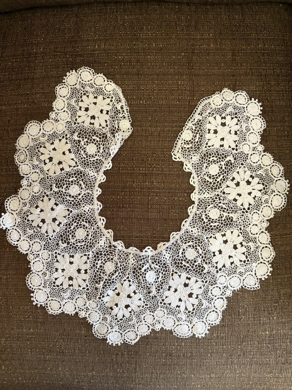 VICTORIAN LACE COLLAR FINE INTRICATE FLORAL NEEDLEWORK Ivory 2