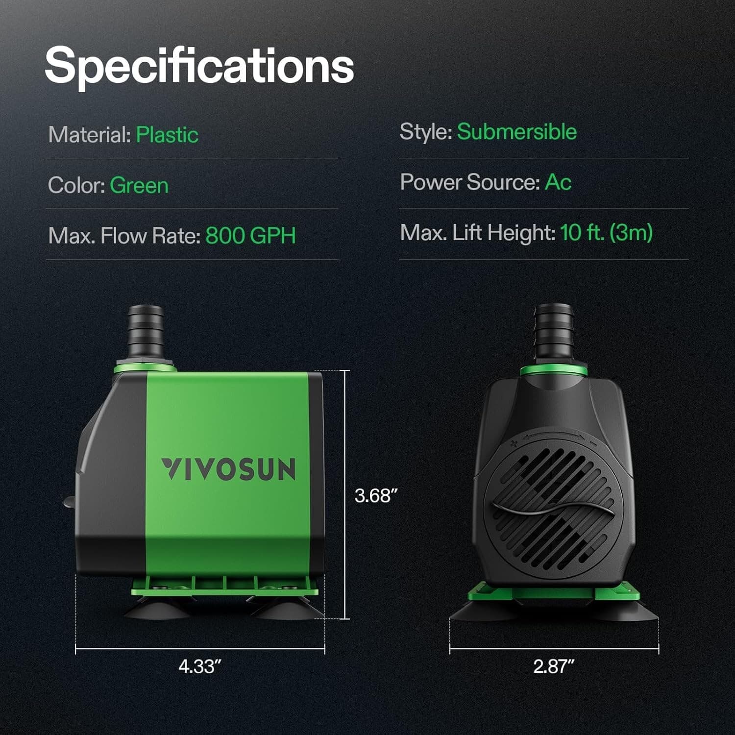 VIVOSUN Water Pump Hydroponics Pond Fountain Aquariums Submersible Fish Tank 6