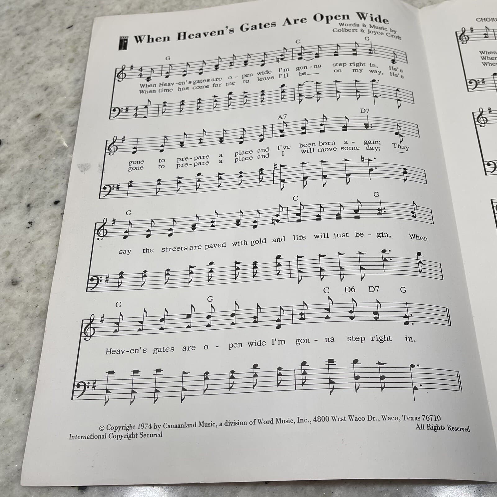 When Heaven’s Gates Are Open Wide Piano Sheet Music Vintage 1974 Colbert Croft 2