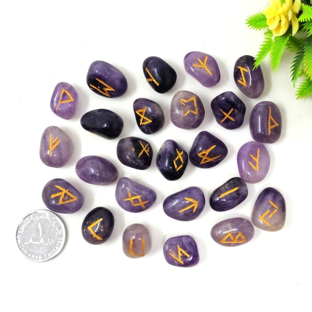 Amethyst Rune Stone Set | Hand-Carved Crystal Runes for Reiki, Spiritual Gift 5