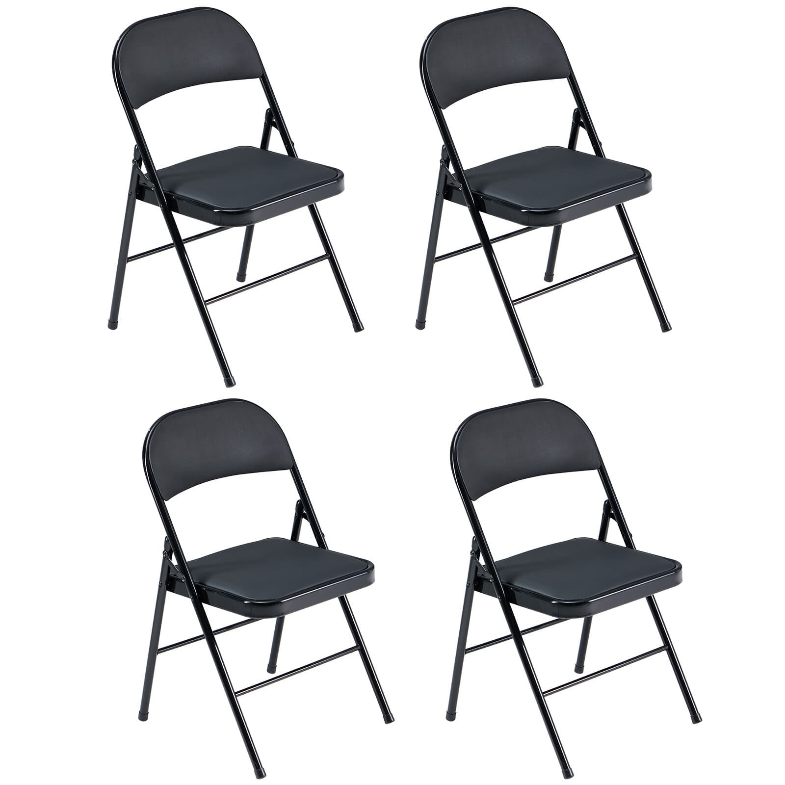 4 Pack Commercial Contoured Folding Chairs Set Steel Frame Plastic Seat Black 3