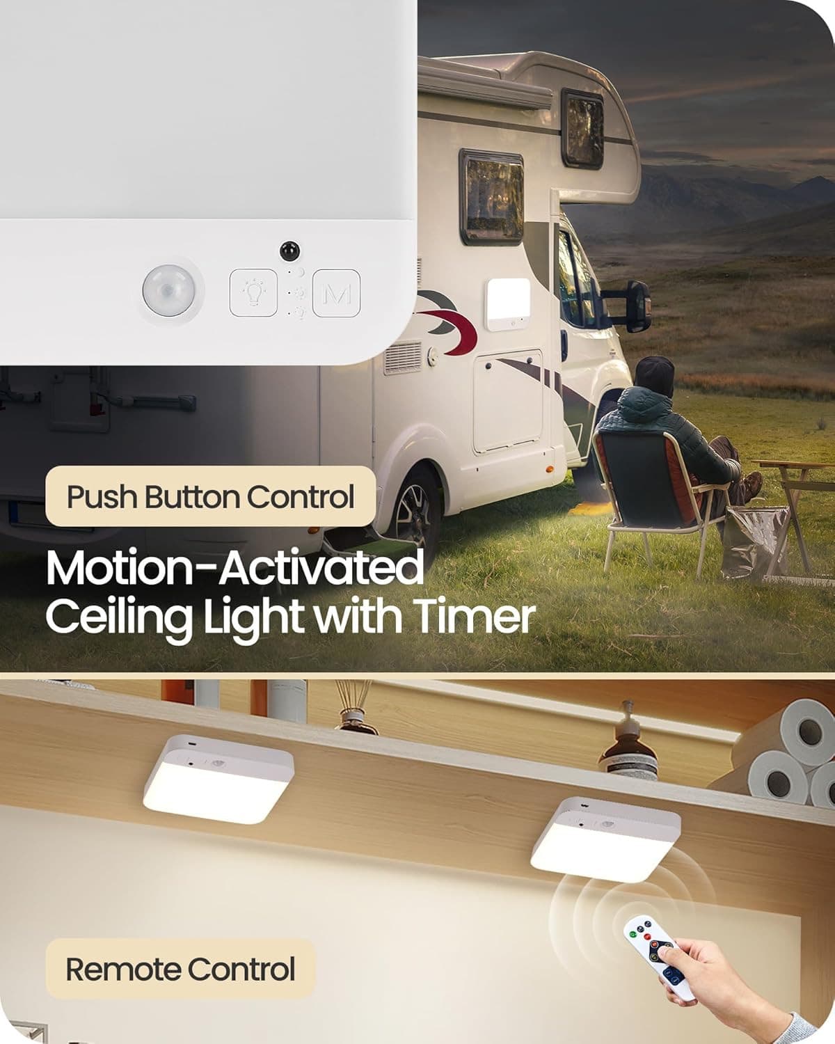 Wireless Rechargeable Ceiling Light with Remote, Motion Sensor, Dimmable 500LM 6