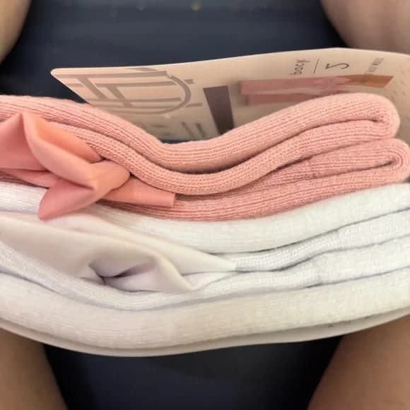 House Of Harlow 2Pk Grippy Yoga-Barre Socks w/Bow No Slip 1 Sz Fits Most Whi/Pnk 4